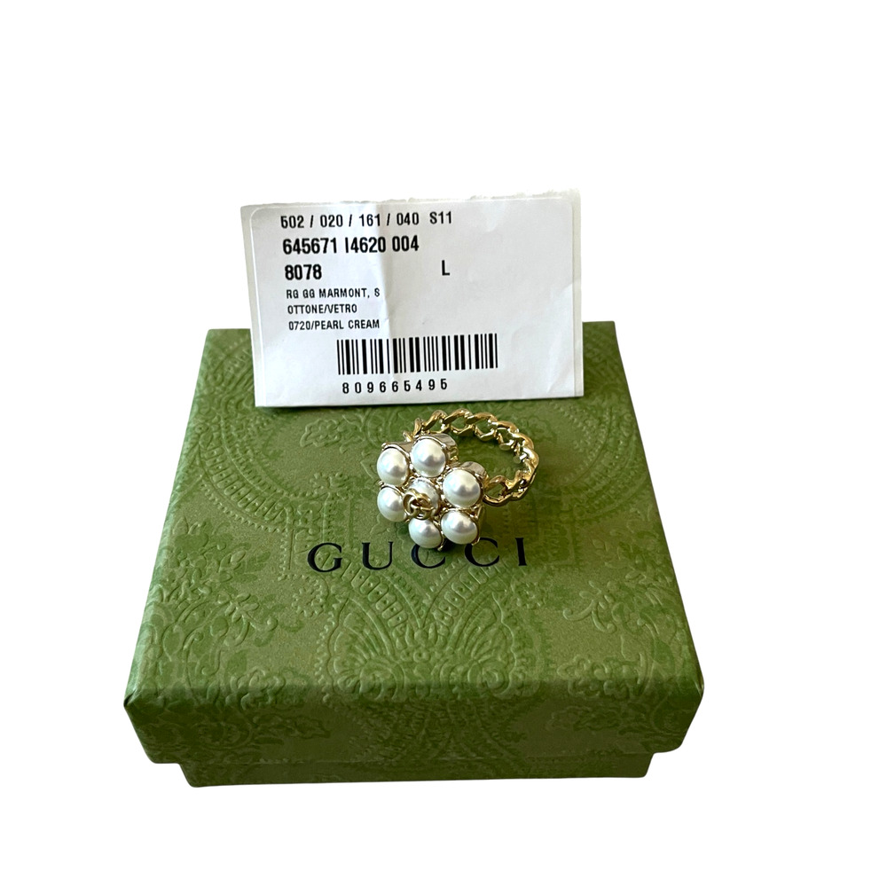 GUCCI Glass Pearl Double G-Ring 645671 I4620 8078 Size L NEW - Picture 5 of 15